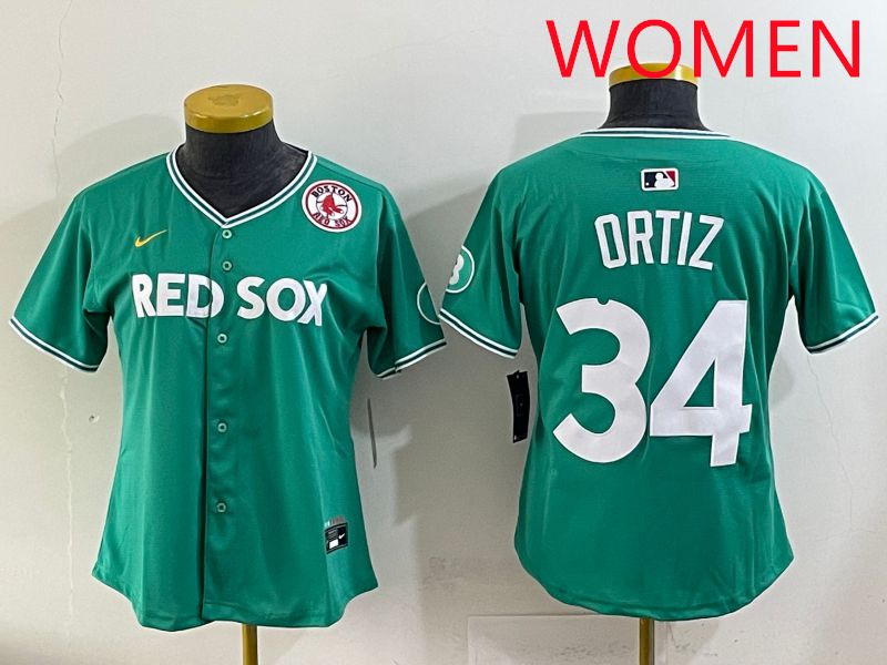 Women 2025 Boston Red Sox #34 Ortiz Dark Green Joint Name Nike MLB Jersey style 9->women mlb jersey->Women Jersey